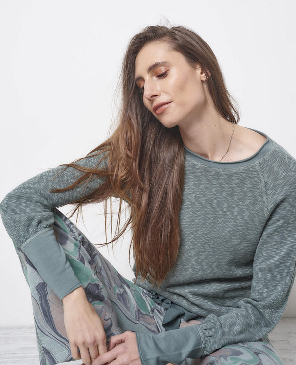 Long Puff Sleeve Knit Top with Rolled Neckline StoneFlowers 